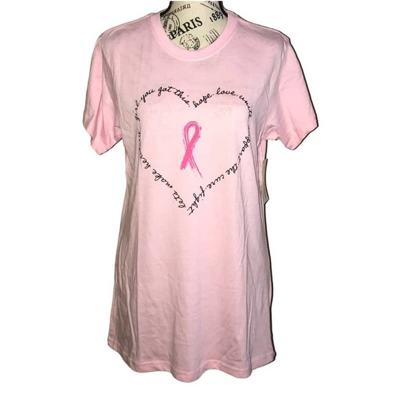 BREAST CANCER AWARENESS HOPE LOVE UNITE LIGHT PINK GRAPHIC TEE SMALL - Picture 1 of 3